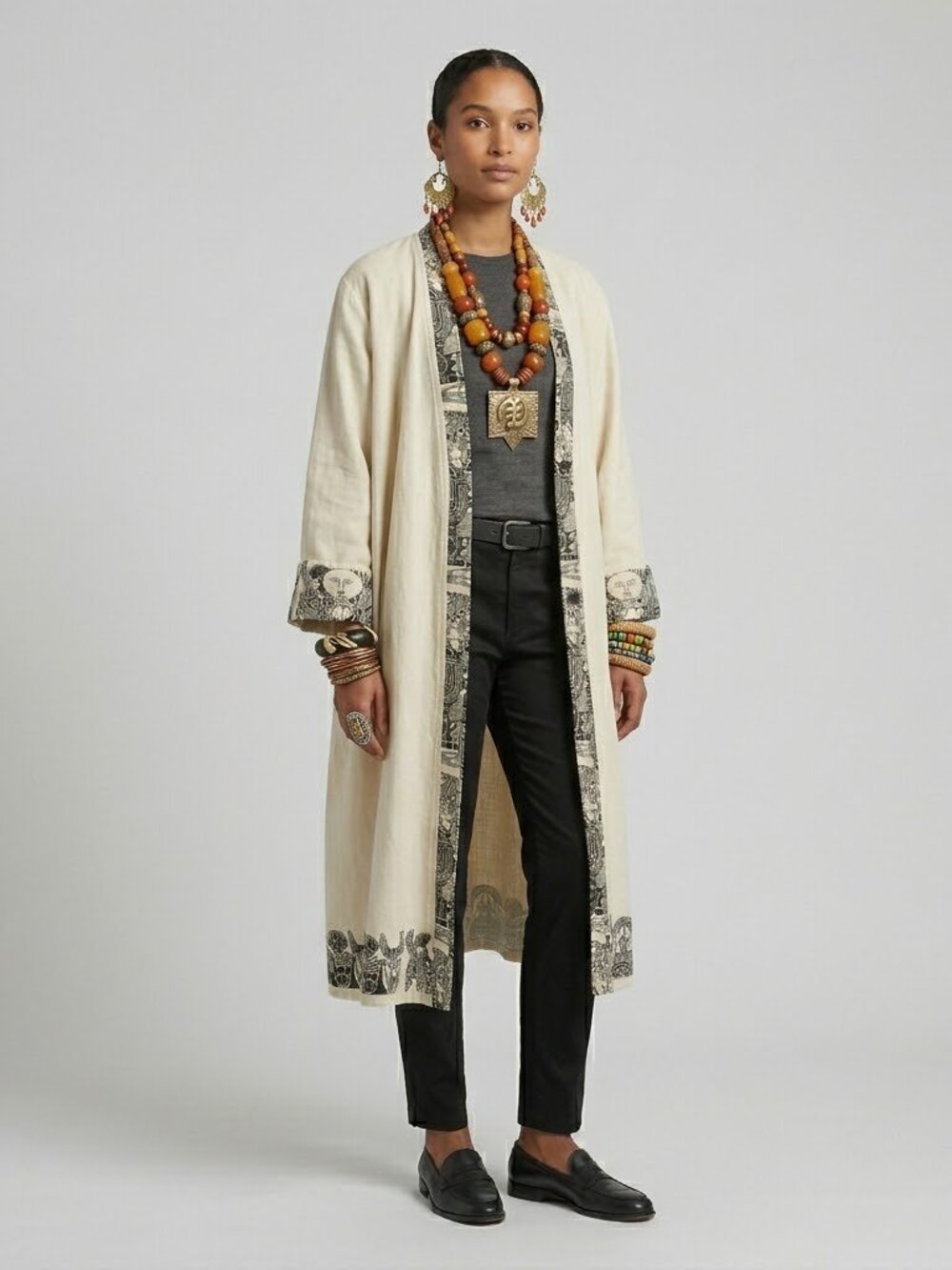 Unisex Duster Coat | Hand Printed Style Long Jacket | 100% Cotton Robe | 2XL